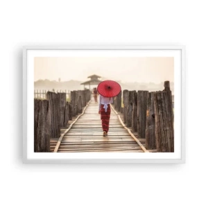 Affiche dans un cadre blanc - Poster - Sur le vieux pont - 70x50 cm