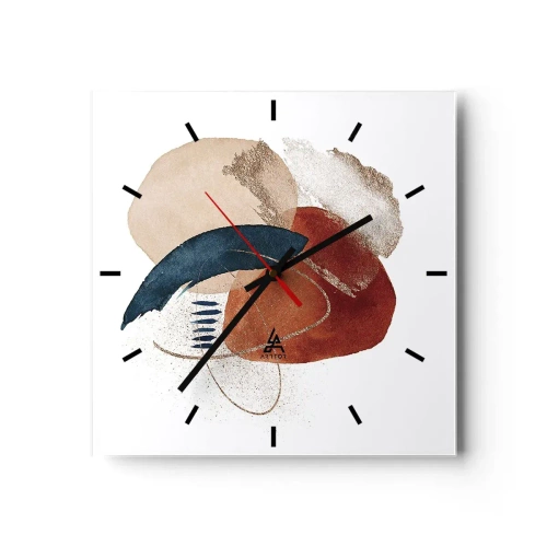 Horloge murale - Pendule murale - Une composition abstraite avec des taches dans des tons terreux et bleu marine. - 30x30cm - Composition ovale - Décoration murale moderne pour le salon et la chambre ARTTOR