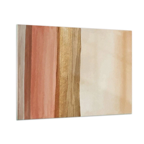 Impression sur verre - Image sur verre - Rayures abstraites dans des tons chauds de beige et d'or - 100x70cm - Composition verticale - Décoration murale moderne pour le salon et la chambre ARTTOR