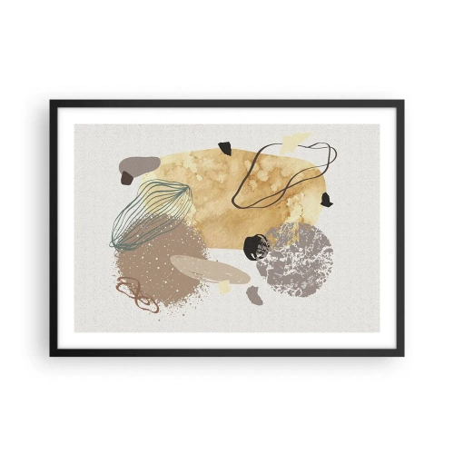 Affiche dans un cadre noir - Poster - Une composition de formes abstraites en beige et jaune. - 70x50cm - Plumcologie appliquée - Décoration murale moderne pour le salon et la chambre ARTTOR