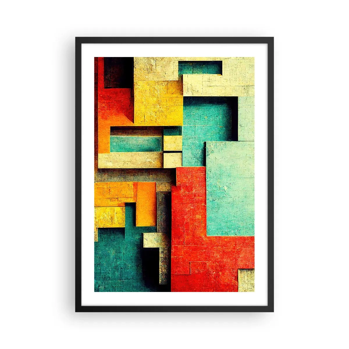 Affiche dans un cadre noir - Poster - Abstraction géométrique aux couleurs vives - 50x70cm - Festival des angles droits - Décoration murale moderne pour le salon et la chambre ARTTOR