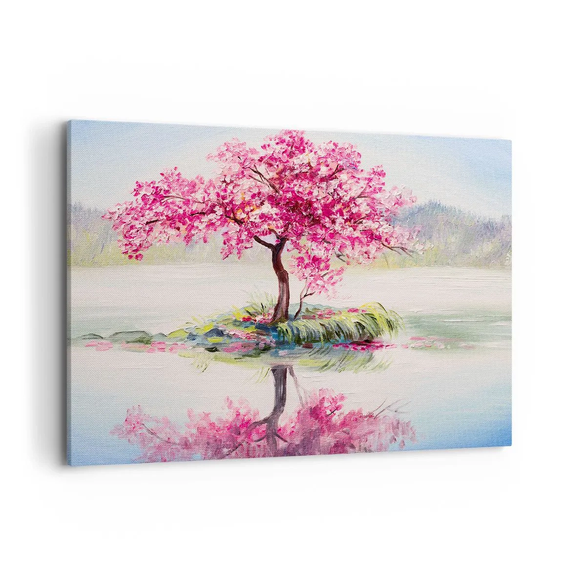 Impression sur toile - Image sur toile - Un arbre en fleurs sur une eau calme - 100x70cm - Fête du Printemps - Décoration murale moderne pour le salon et la chambre ARTTOR