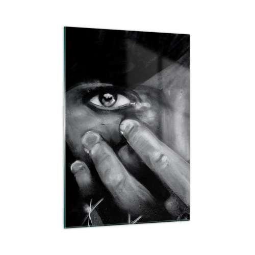 Impression sur verre - Image sur verre - Un portrait en noir et blanc avec un regard émotionnel - 50x70cm - Je ne dirai pas qui a peint - Décoration murale moderne pour le salon et la chambre ARTTOR