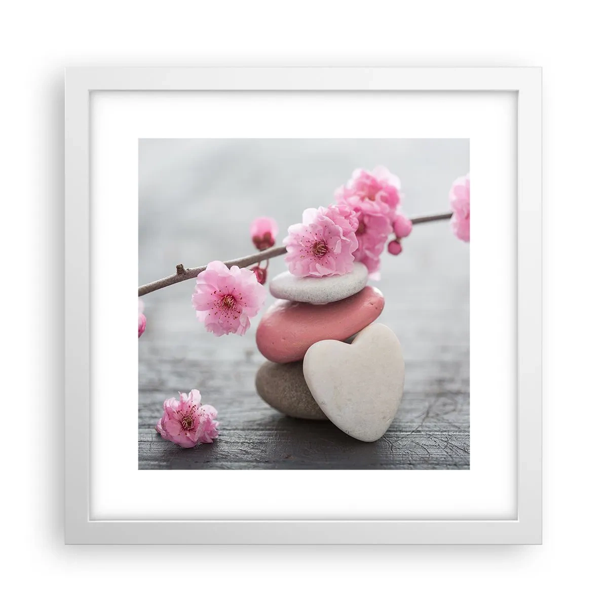 Affiche dans un cadre blanc - Poster - Le bonheur avec une fleur de cerisier - 30x30 cm