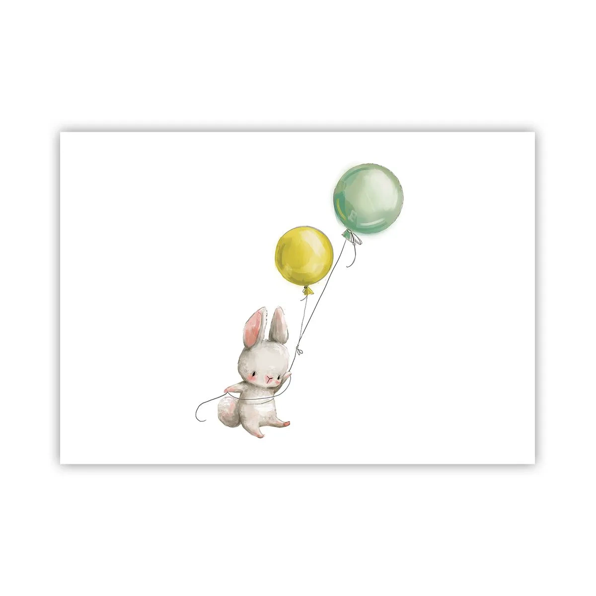 Affiche - Poster - Un lapin tenant des ballons aux couleurs pastel - 100x70cm - Moi aussi je vole! - Décoration murale moderne pour le salon et la chambre ARTTOR