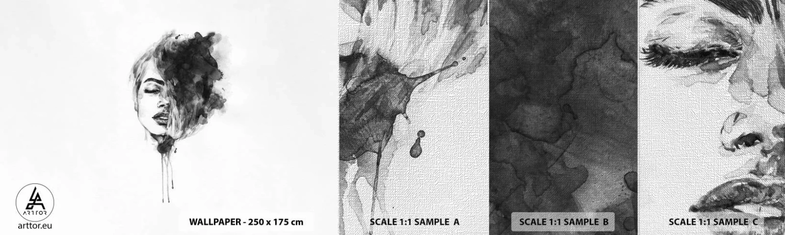 Échantillon de Papier Peint Premium Canvas - De quoi rêve la fille - Portrait d'une femme, Visage de femme, Abstraction - 100x30 cm