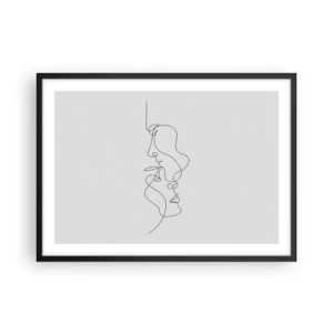 Affiche dans un cadre noir - Poster - Un dessin minimaliste de deux visages sur une seule ligne. - 70x50cm - Chaleur de désir renaissant - Décoration murale moderne pour le salon et la chambre ARTTOR