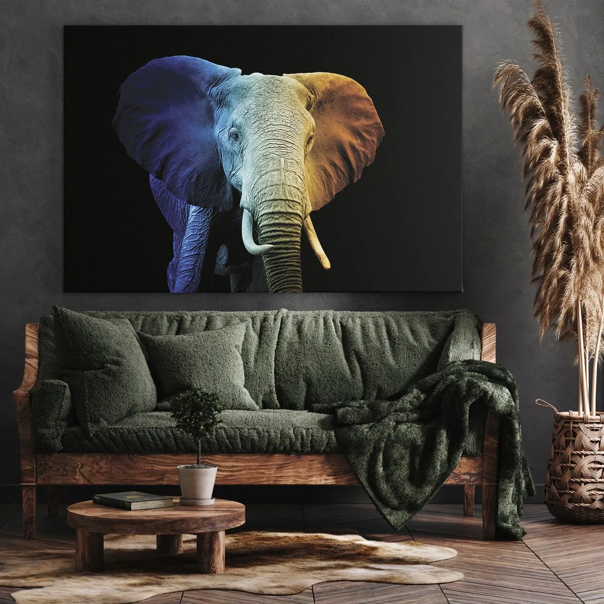 Impression sur toile - Image sur toile - Portrait d'éléphant aux couleurs de l'arc-en-ciel - 120x80cm - Excentrique, pas bizarre - Décoration murale moderne pour le salon et la chambre ARTTOR