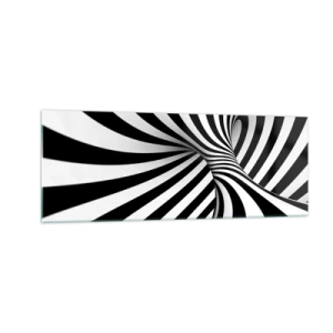 Impression sur verre - Image sur verre - Tunnel abstrait avec des rayures en spirale noires et blanches - 140x50cm - Composition : espace de danse - Décoration murale moderne pour le salon et la chambre ARTTOR