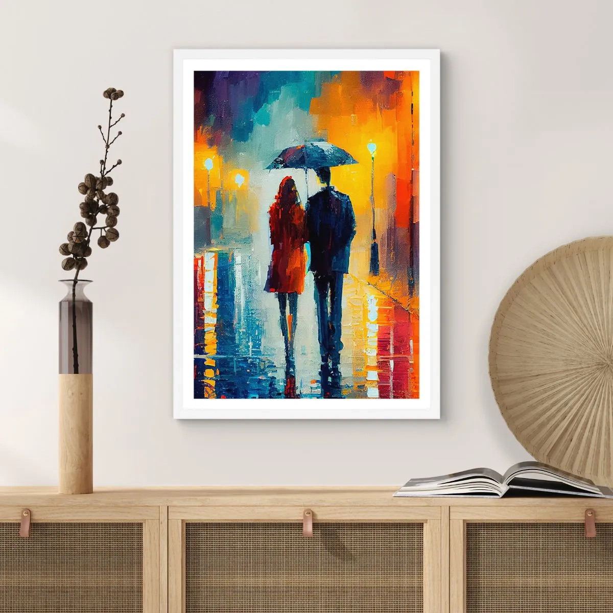 Affiche dans un cadre blanc - Poster - Ensemble – une nuit colorée - 61x91 cm