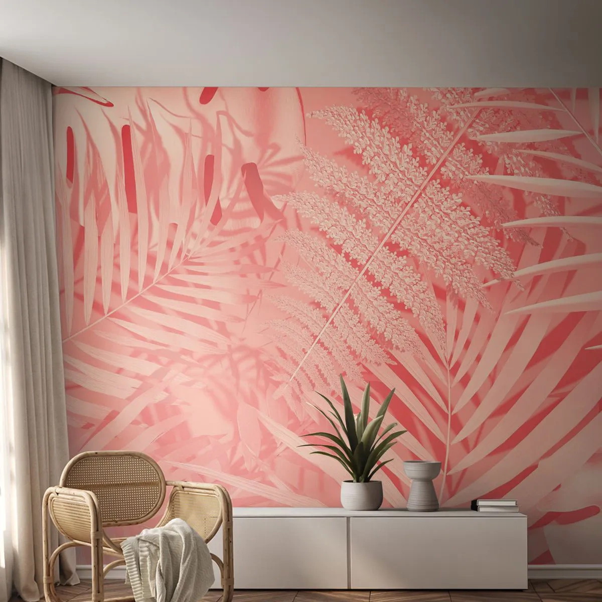 Papier Peint Photo Premium Canvas - Concept de rose - Abstraction, Feuille de palmier, Graphique - 250x175 cm