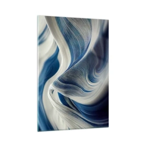 Impression sur verre - Image sur verre - Vagues abstraites dans des tons de bleu et de blanc - 80x120cm - La fluidité du bleu et du blanc - Décoration murale moderne pour le salon et la chambre ARTTOR