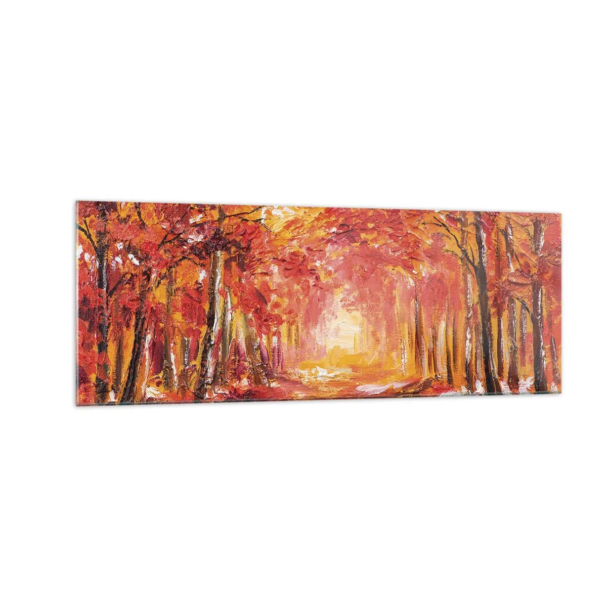 Impression sur verre - Image sur verre - Forêt d'automne aux tons cuivrés et dorés - 140x50cm - Forêt de cuivre - Décoration murale moderne pour le salon et la chambre ARTTOR