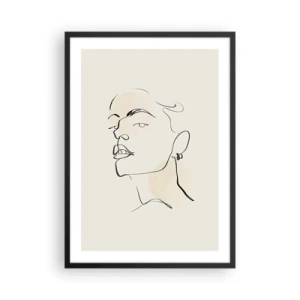 Affiche dans un cadre noir - Poster - Portrait minimaliste d'une femme dans un style d'art en ligne - 50x70cm - Regard fier - Décoration murale moderne pour le salon et la chambre ARTTOR