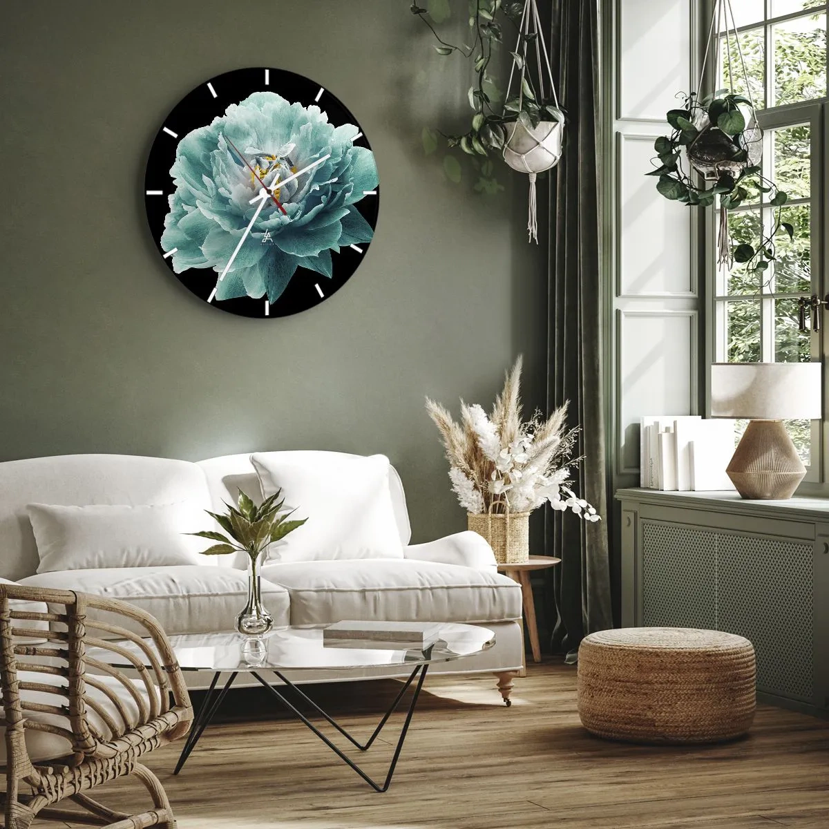 Horloge murale - Pendule murale - Pétales bleus et dorés - 40x40 cm