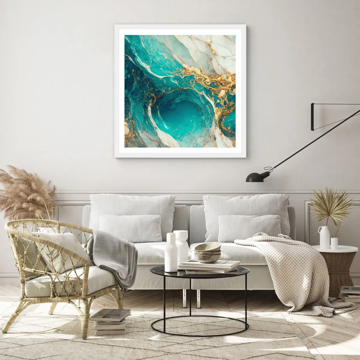 Affiche dans un cadre blanc - Poster - Composition en veines d'or - 40x40 cm