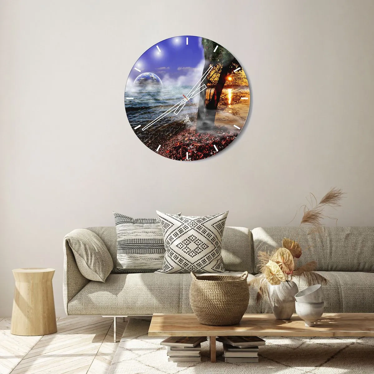 Horloge murale - Pendule murale - Paysage surréaliste - unité de la nature - 40x40 cm