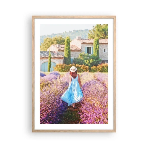 Affiche dans un chêne clair - Poster - Fille de la lavande - 50x70 cm