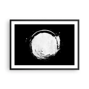 Affiche dans un cadre noir - Poster - Un cercle blanc sur fond noir dans un style minimaliste. - 70x50cm - Belle sortie - Décoration murale moderne pour le salon et la chambre ARTTOR