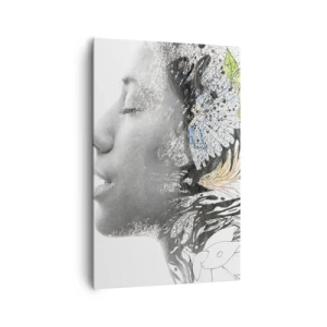 Impression sur toile - Image sur toile - Profil d'une femme dans un collage artistique de nature et de noirceur - 80x120cm - Immergé dans la nature - Décoration murale moderne pour le salon et la chambre ARTTOR