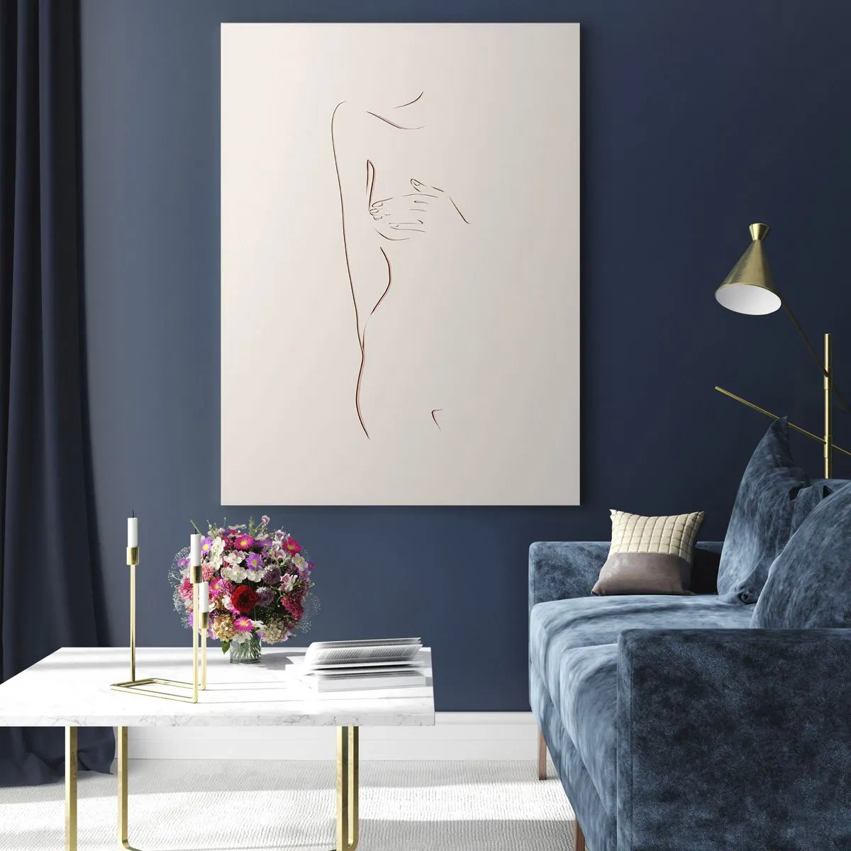 Impression sur verre - Image sur verre - Un dessin au trait subtil d'une silhouette sur un fond clair - 70x100cm - La forme du désir - Décoration murale moderne pour le salon et la chambre ARTTOR