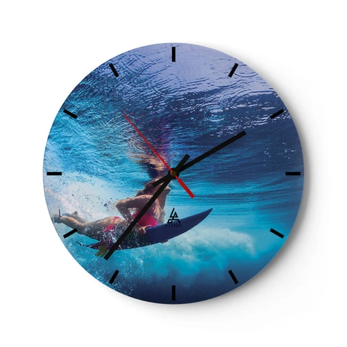 Horloge murale - Pendule murale - Un surfeur sous l'eau dans une scène dynamique - 30x30cm - Joie profonde - Décoration murale moderne pour le salon, la cuisine et la chambre ARTTOR