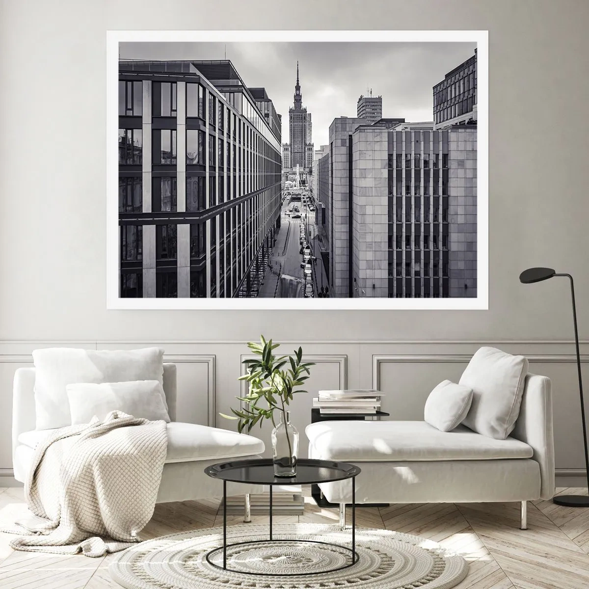 Affiche - Poster - Panorama de Varsovie avec vue sur le Palais de la Culture et les bâtiments environnants - 100x70cm - Vallée de Varsovie - Décoration murale moderne pour le salon et la chambre ARTTOR