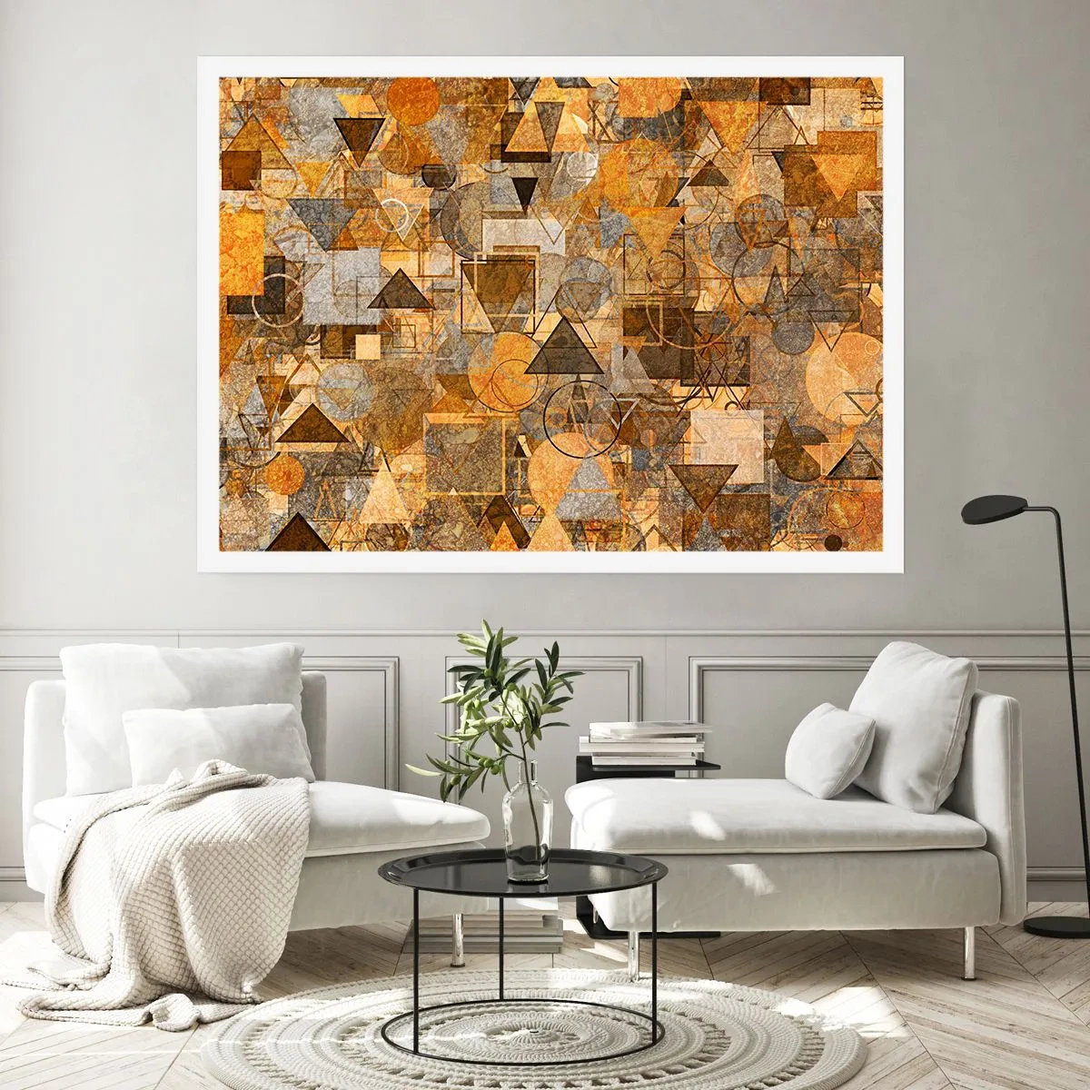 Affiche - Poster - Motifs géométriques abstraits dans des tons dorés - 100x70cm - Le monde en forme - Décoration murale moderne pour le salon et la chambre ARTTOR