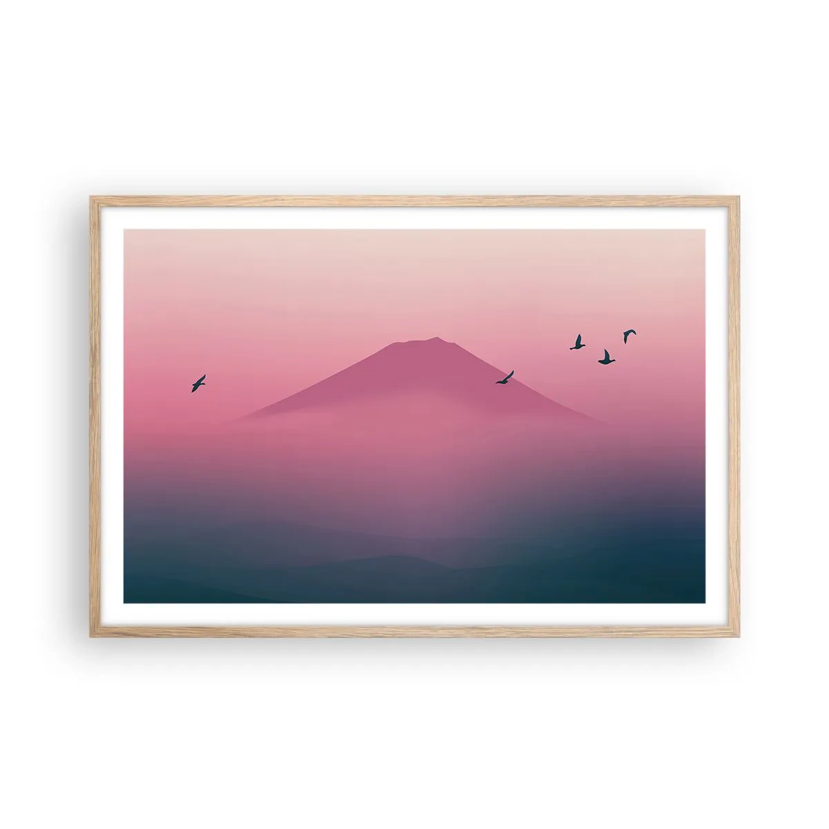 Affiche dans un chêne clair - Poster - Des pèlerins au dessus des nuages - 91x61 cm