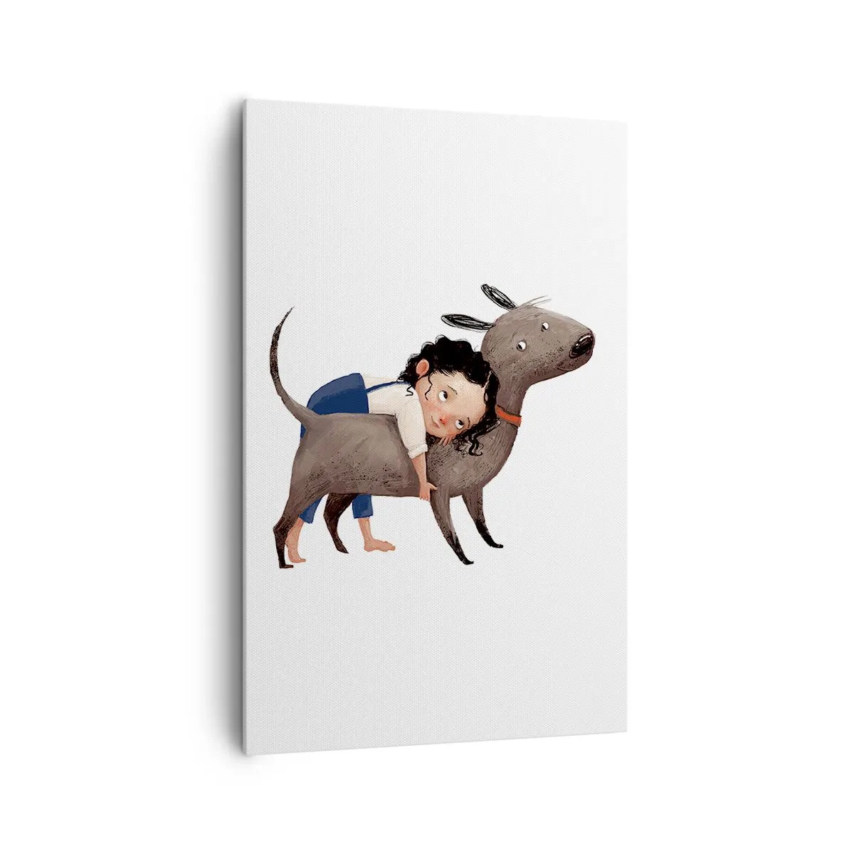 Impression sur toile - Image sur toile - Illustration de style dessin animé d'un enfant serrant un chien dans ses bras - 80x120cm - Les meilleurs amis - Décoration murale moderne pour le salon et la chambre ARTTOR