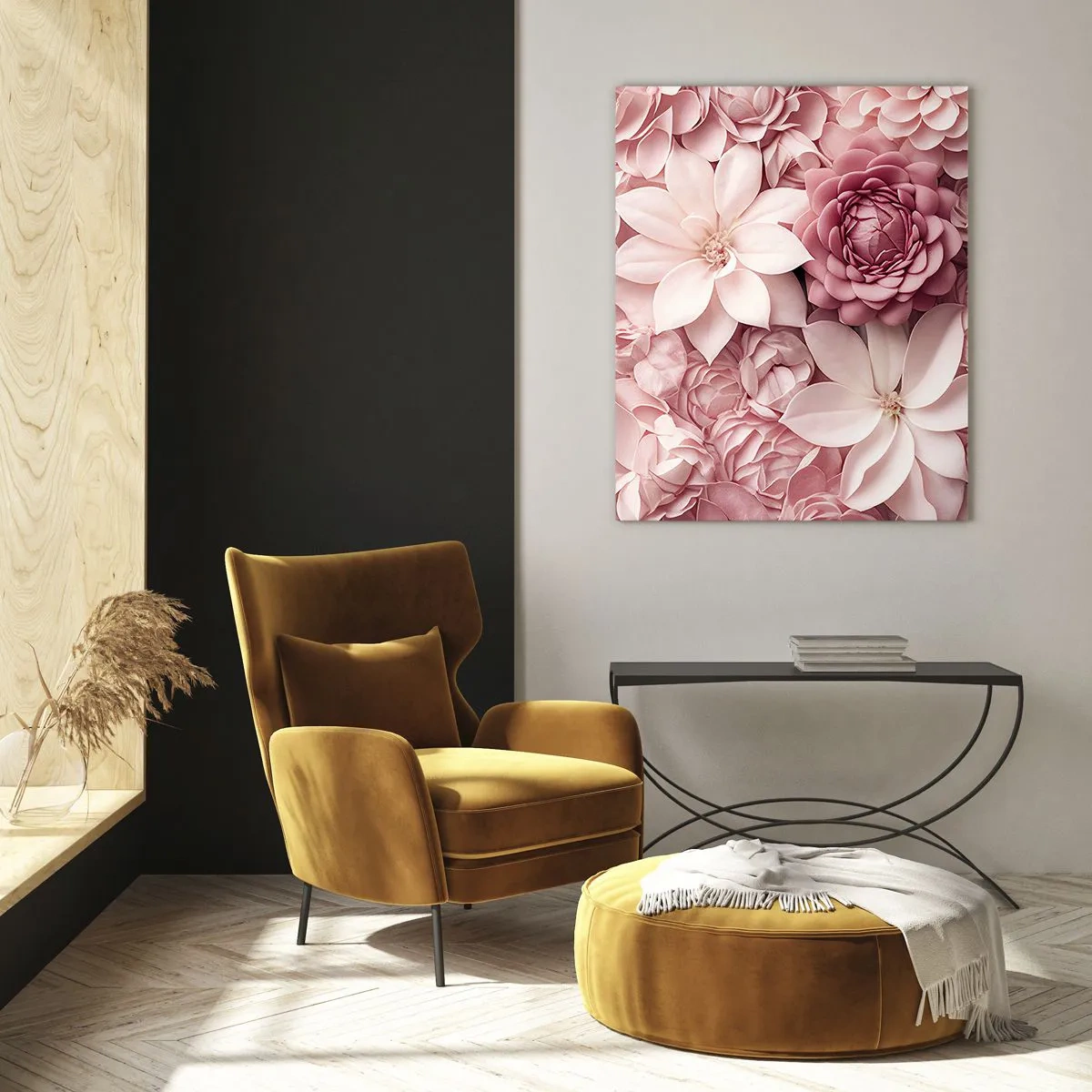 Impression sur verre - Image sur verre - Des fleurs aux tons roses et blancs dans une approche artistique - 70x100cm - Dans les pétales roses - Décoration murale moderne pour le salon et la chambre ARTTOR