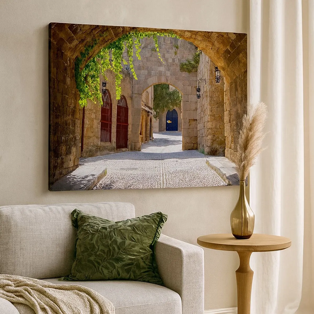 Impression sur toile - Image sur toile - Arches en pierre et rues pavées de style médiéval - 70x50cm - Le cortège apparaîtra bientôt - Décoration murale moderne pour le salon et la chambre ARTTOR