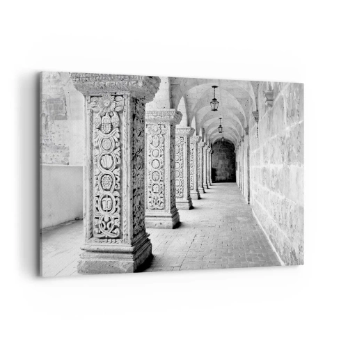 Impression sur toile - Image sur toile - Colonnes historiques dans une prise de vue monochrome - 100x70cm - Où cela mène-t-il…? - Décoration murale moderne pour le salon et la chambre ARTTOR