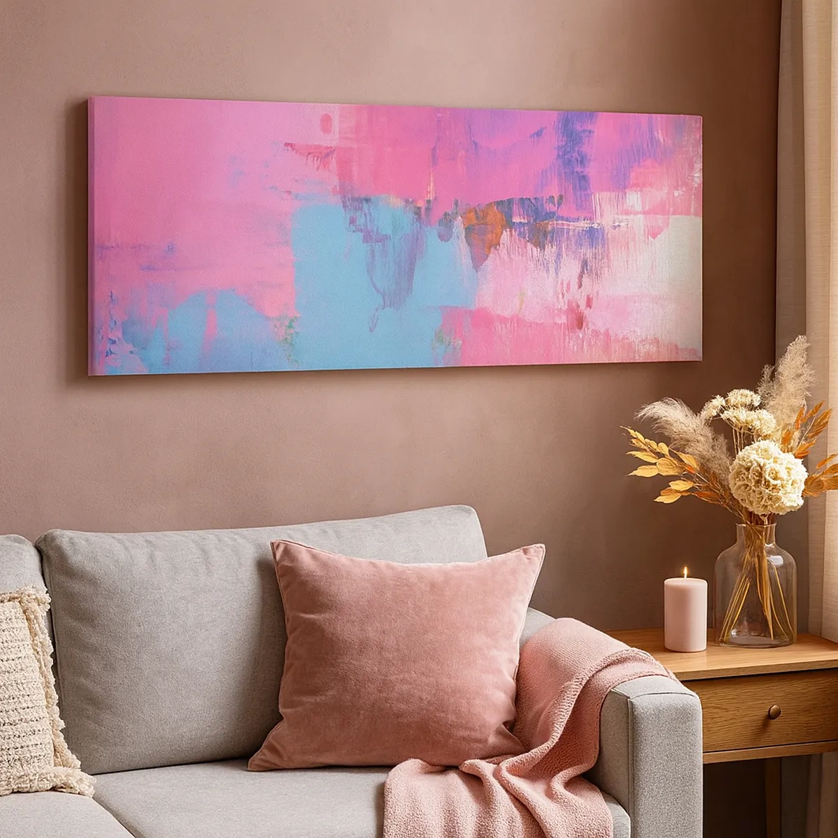 Impression sur toile - Image sur toile - Du rose, du bleu et une pincée de lumière - 30x30 cm