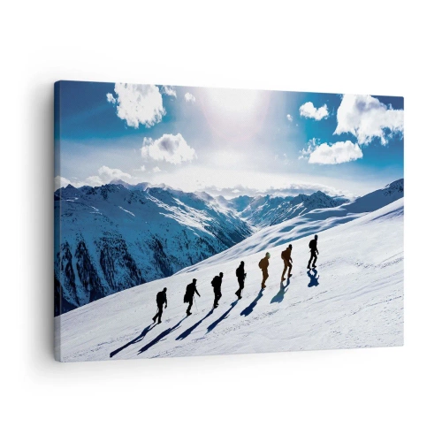 Impression sur toile - Image sur toile - Un groupe d'alpinistes gravissant une pente enneigée - 70x50cm - L'équipe des conquérants - Décoration murale moderne pour le salon et la chambre ARTTOR