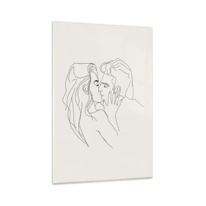 Impression sur verre - Image sur verre - Une illustration minimaliste d'un couple dans une étreinte amoureuse - 80x120cm - Enlacé de sentiment - Décoration murale moderne pour le salon et la chambre ARTTOR