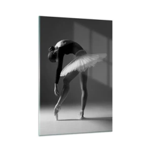 Impression sur verre - Image sur verre - Une ballerine dans une pose élégante sur un fond noir et blanc - 80x120cm - Belle ballerine - Décoration murale moderne pour le salon et la chambre ARTTOR