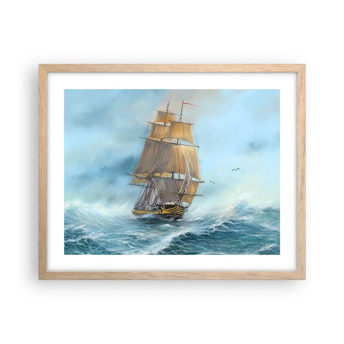 Affiche dans un chêne clair - Poster - Se précipitant sur les vagues - 50x40 cm