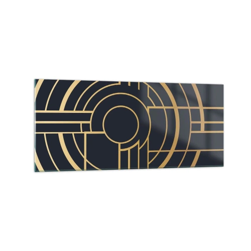 Impression sur verre - Image sur verre - Motif géométrique avec des lignes dorées - 120x50cm - Rotation des éléments - Décoration murale moderne pour le salon et la chambre ARTTOR