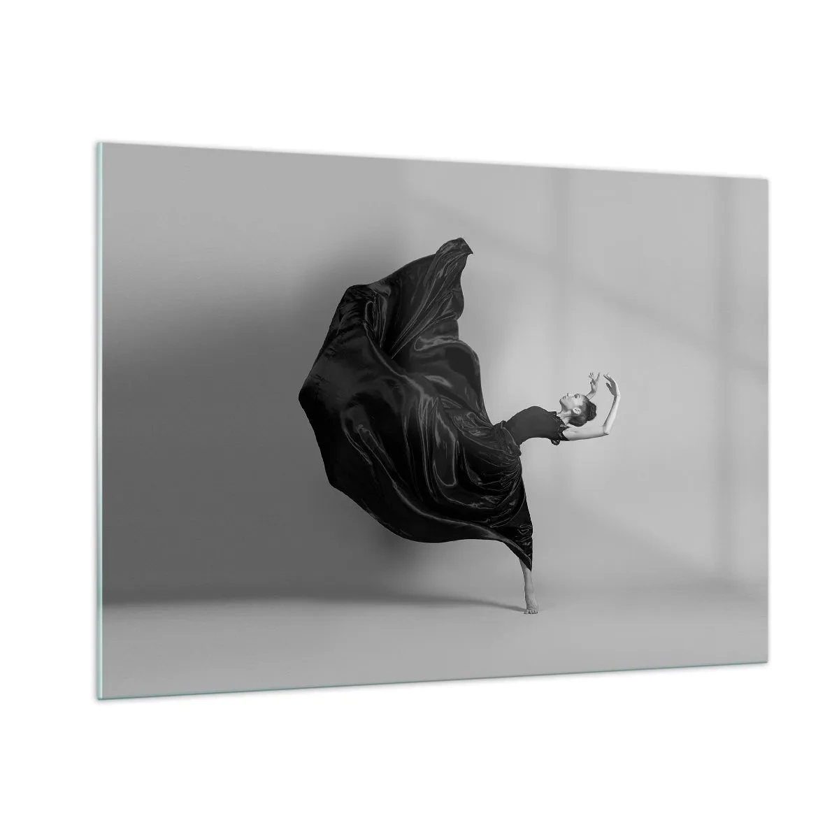 Impression sur verre - Image sur verre - Une danseuse en robe noire flottant dynamiquement dans les airs - 100x70cm - Musique ailées - Décoration murale moderne pour le salon et la chambre ARTTOR