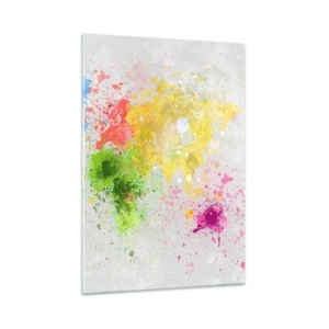 Impression sur verre - Image sur verre - Une carte du monde en éclaboussures de peinture colorées - 50x70cm - Toutes les couleurs du monde - Décoration murale moderne pour le salon et la chambre ARTTOR