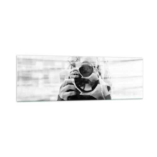 Impression sur verre - Image sur verre - Portrait en double exposition noir et blanc d'un photographe - 160x50cm - Créateur et matériel - Décoration murale moderne pour le salon et la chambre ARTTOR