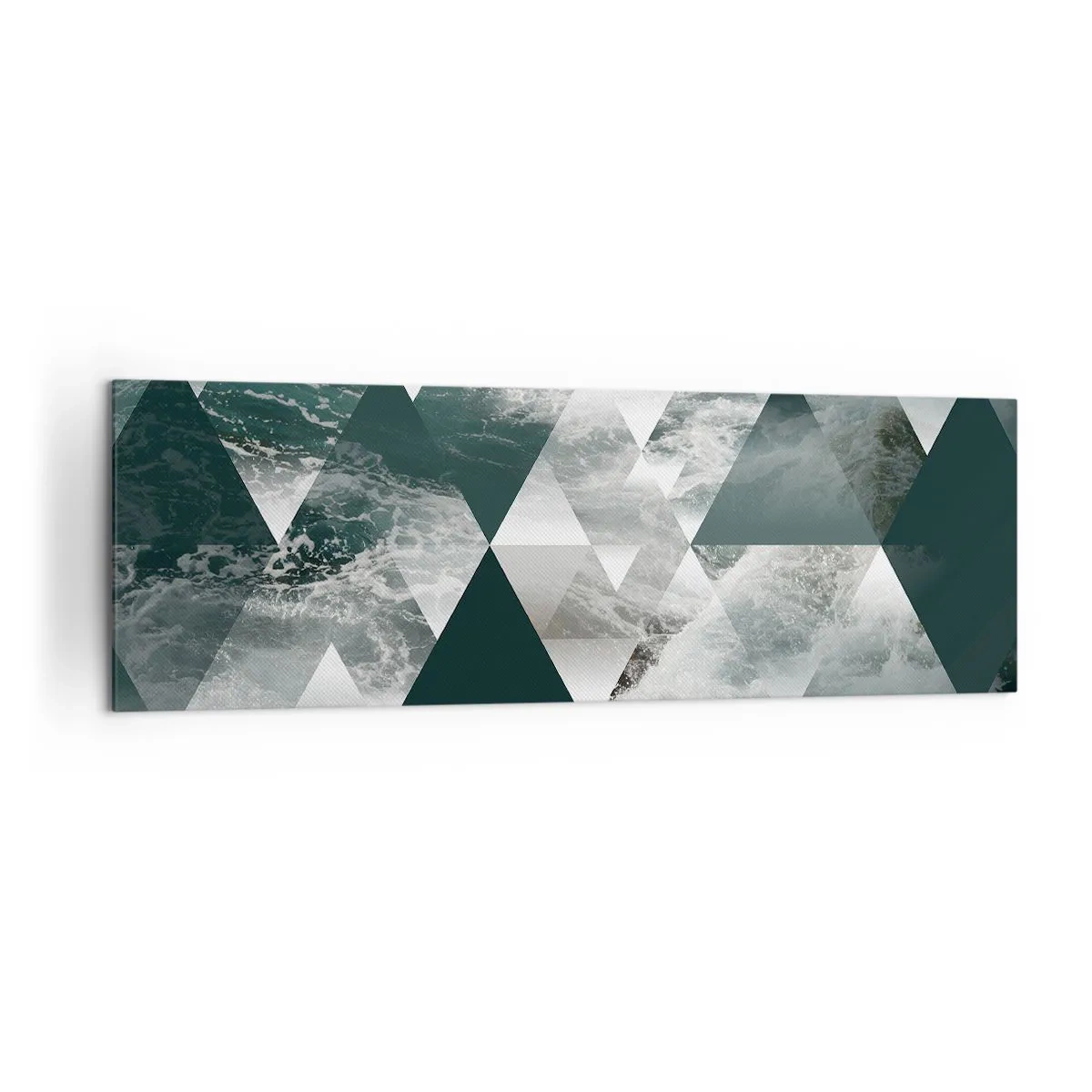 Impression sur toile - Image sur toile - Motif géométrique avec un motif de vagues dans des tons de vert - 160x50cm - Point de vue de cristal - Décoration murale moderne pour le salon et la chambre ARTTOR