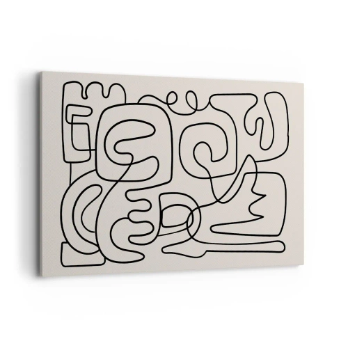 Impression sur toile - Image sur toile - Motif d'art linéaire abstrait en noir sur fond clair - 120x80cm - Suivez les indices - Décoration murale moderne pour le salon et la chambre ARTTOR