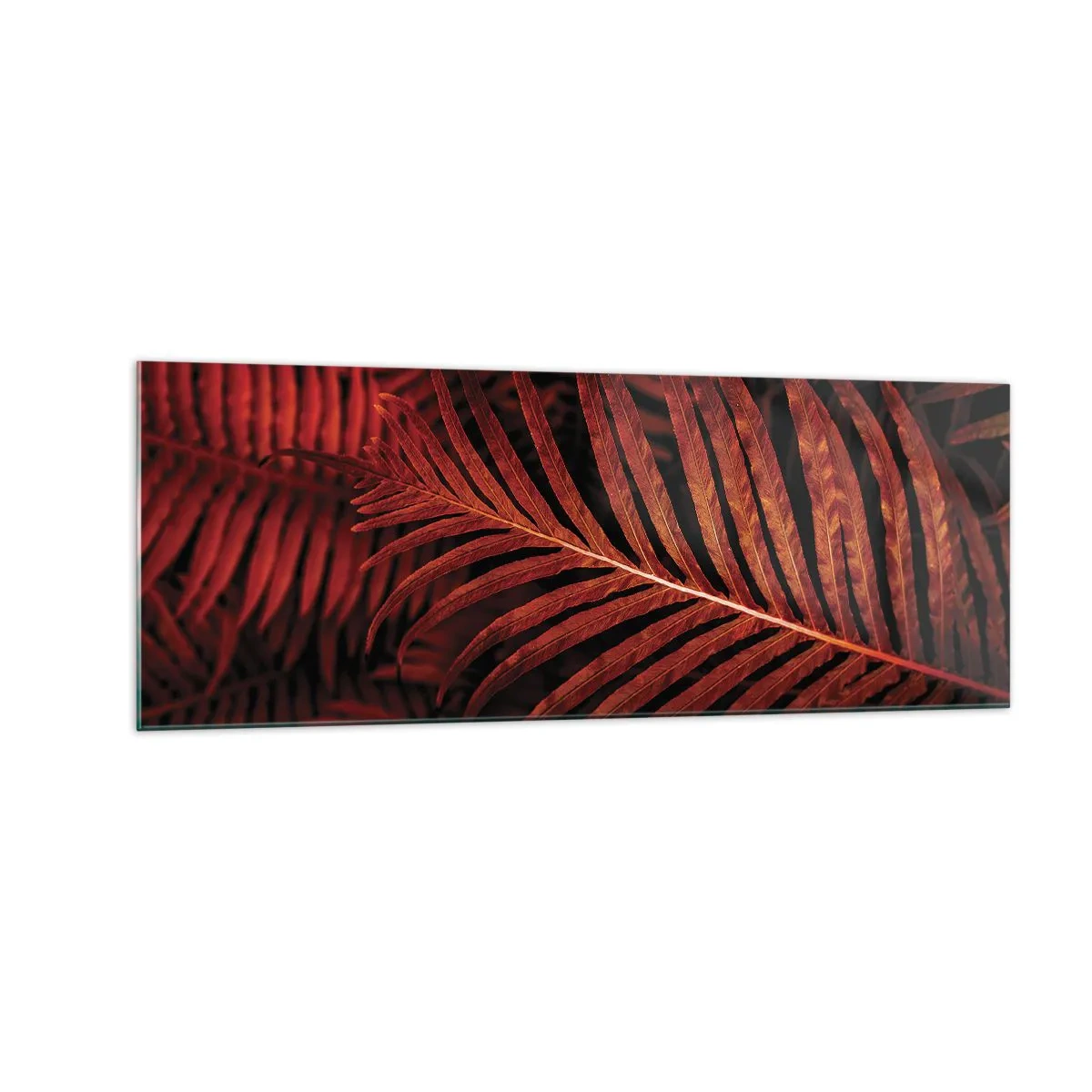 Impression sur verre - Image sur verre - Gros plan de feuilles tropicales rouges - 140x50cm - Chaleur de la vie - Décoration murale moderne pour le salon et la chambre ARTTOR