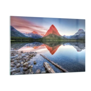 Impression sur verre - Image sur verre - Un sommet de montagne se reflétant dans un lac calme - 120x80cm - Chaleur et fraicheur - Décoration murale moderne pour le salon et la chambre ARTTOR