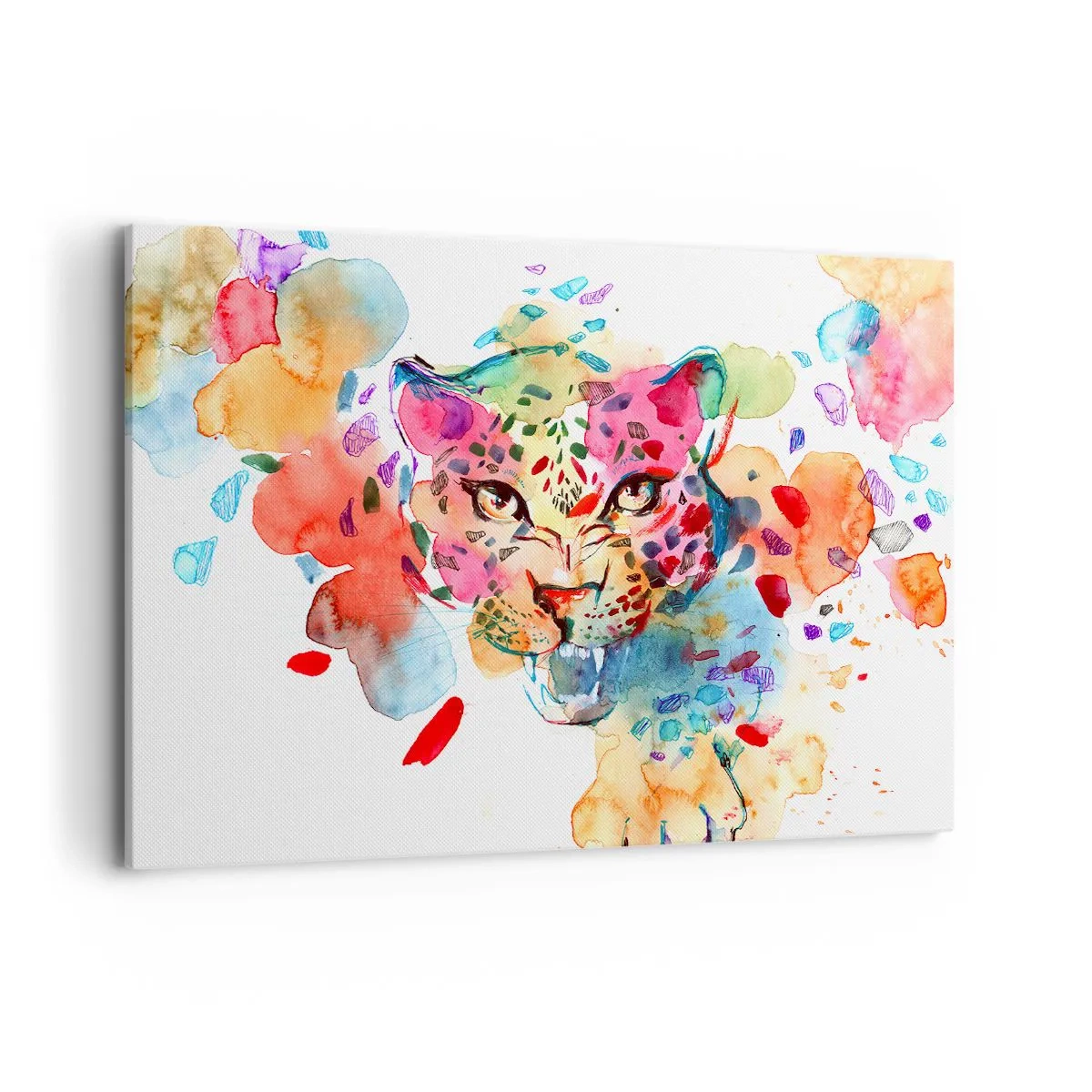 Impression sur toile - Image sur toile - Portrait abstrait d'un léopard aux couleurs intenses - 120x80cm - La belle et la Bête - Décoration murale moderne pour le salon et la chambre ARTTOR
