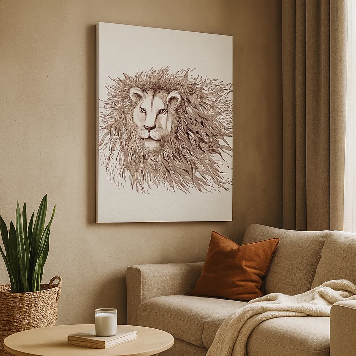 Impression sur toile - Image sur toile - Aquarelle artistique d'un lion avec une crinière détaillée - 50x70cm - Un souverain fougueux - Décoration murale moderne pour le salon et la chambre ARTTOR