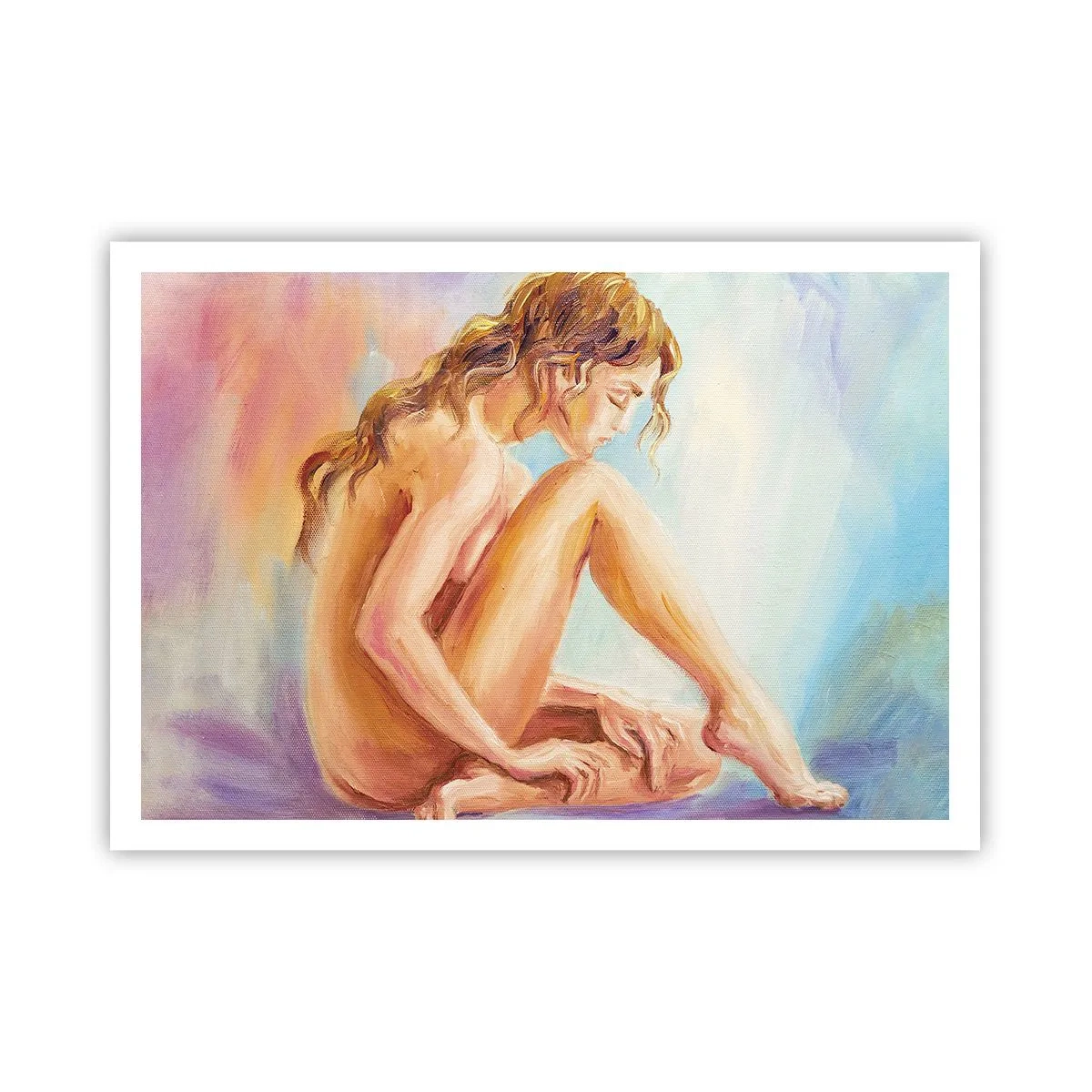 Affiche - Poster - Une délicate figure de femme sur un fond pastel - 100x70cm - Acte de jeunesse - Décoration murale moderne pour le salon et la chambre ARTTOR