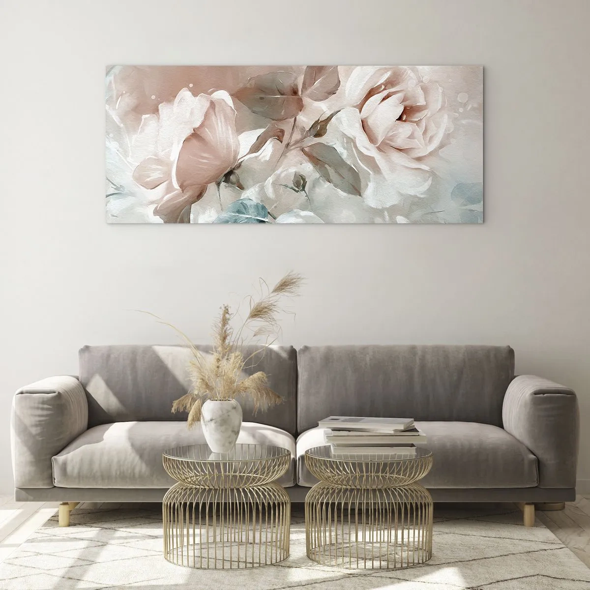 Impression sur verre - Image sur verre - Roses délicates aux tons pastel sur fond clair - 160x50cm - L'esprit du romantisme - Décoration murale moderne pour le salon et la chambre ARTTOR